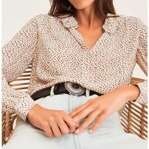 BA&SH Chiffon Blouse Dot Silk Viscose Ruffle Collar Romantic Preppy Large